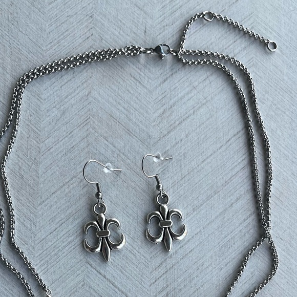 Set ! Fleur de lis / lys lily flower tiger eye necklace + earrings boho gems - Picture 14 of 16